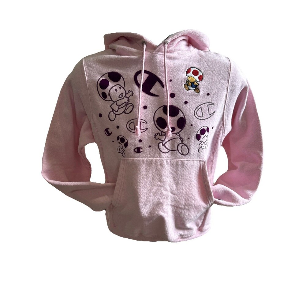 Champion Reverse Weave Hoodie Pink Toad Nintendo Mario  Graphic XS See Pics!